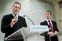 Daværende statsminister Anders Fogh Rasmussen (V) og udenrigsminister Per Stig Møller (K) til pressemøde i Statsministeriet 21 februar 2007, hvor planen for hjemsendelse af den danske bataljon i Iraq blev fremlagt. (Arkivfoto).
