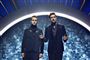 Værtsparret Johannes Nymark og Kristian Gintberg ledte publikum gennem Dansk Melodi Grand Prix. Anmelderne er dog ikke begejstrede. (Arkivfoto)