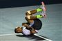 Nick Kyrgios var lykkelig for sejren over Rafael Nadal og kastede sig ned på det hårde underlag i Acapulco.