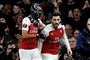 Arsenal-angriberen Pierre-Emerick Aubameyang scorede til 3-0, da London-klubben torsdag avancerede til kvartfinalen. Det fejrede han ved at tage en "Black Panther"-maske på.