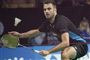 Joachim Persson i aktion mod Hsu Jen Hao fra Taiwan ved Denmark Open onsdag d. 15 oktober 2014 i Odense. Persson er blevet idømt 18 måneders karantæne for brud på matchfixing-reglerne. 
(Foto: Claus Fisker/Scanpix 2014)