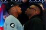 Jarrell Miller (til højre) var i februar i London, da VM-kampen mod Anthony Joshua (til venstre) blev annonceret. Tidligere på ugen blev opgøret aflyst, da amerikaneren afgav en positiv dopingprøve. (Arkivfoto)