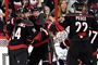 Jordan Staal (11) fra Carolina Hurricanes fejrer en scoring mod Washington Capitals i tredje periode.