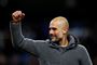 Manager Josep Guardiola kunne juble, da Manchester City søndag genvandt det engelske mesterskab med et enkelt point mere end Liverpool.