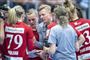 Line Jørgensen (yderst til venstre) og Team Esbjerg sluttede som nummer to i grundspillet og har siden været helt suveræn i slutspillet. Gruppe 2 blev vundet suverænt efter fem sejre, og i semifinalen blev København slået 2-0 i kampe, inden Herning-Ikast fik stryg i den første finale.