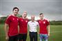 U21-landstræner Niels Frederiksen poserer sammen med Victor Nelsson, Jacob Bruun Larsen og Jonas Wind efter udtagelsen af EM-truppen.