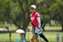Mamiko Higa ses her på det 18. hul torsdag ved golfturneringen US Women's Open i Charleston, som japaneren fører efter første runde.