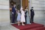 Kronprins Frederik og hans familie ankommer til en middag i anledning af prins Joachims 50-års fødselsdag i Christian VII's Palæ, Amalienborg i København.