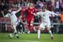 Danmarks Kasper Dolberg (i midten) scorede to gange i 5-1-sejren over Georgien.