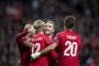Danskerne jubler efter målet til 3-1.