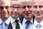 De fire resterende kandidater til at blive konservativ partileder og britisk premierminister: Fra venstre mod højre er det indenrigsminister Sajid Javid, klimaminister Michael Gove, tidligere udenrigsminister Boris Johnson og udenrigsminister Jeremy Hunt.