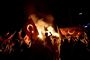Billedet her er fra 18. juli - få dage efter det mislykkede kupforsøg i Tyrkiet i 2016. Tilhængere af præsident Erdogan vifter med tyrkiske flag på Taksim-pladsen i Istanbul.