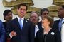 Venezuelas oppositionsleder og selvudnævnte præsident, Juan Guaidó (forrest til venstre), og FN's menneskerettighedschef, Michelle Bachelet (forrest til højre), mødtes fredag i Venezuelas hovedstad.