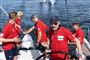Peter Warrer (i forgrunden) og hans besætning vandt fredag første etape af Nord Stream Race fra Kiel mod København. På anden etape mod Stockholm føler danskerne sig snydt.