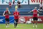 Anders "AC" Christiansen, som her ses mellem Kasper Dolberg og Jens Stryger Larsen, har spillet tre kampe for det danske A-landshold.