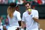 Andy Murray og Serena Williams vandt, da de lørdag aften stillede op sammen i første runde af mixeddouble ved Wimbledon i London.