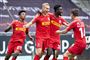 FC Nordsjællands Ulrik Yttergård Jenssen jubler over sin scoring til 1-0 i superligakampen mod AC Horsens. Gæsterne fra Farum vandt 3-0.