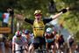 Belgiske Wout Van Aert kunne juble over sejren på 10. etape i Tour de France, som udviklede sig dramatisk til sidst på grund af sidevind.