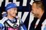 Får en kommende verdensmester råd af en eksverdensmester her? Leon Madsen (til venstre) og Nicki Pedersen (til højre) ses her under sidste uges EM-grandprix. (Arkivfoto).