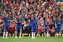 Chelsea-spillerne (fra venstre mod højre) Andreas Christensen, César Azpilicueta, N'Golo Kante, Emerson Palmieri og Mateo Kovacic gik slukørede fra banen, da de var med til at tabe 0-4 til Manchester United i sæsonpremieren i Premier League søndag. Nu skal London-klubben forsøge at rejse sig i onsdagens Super Cup mod Liverpool.