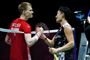 Anders Antonsen tabte i to sæt til Kento Momota og var efter kampen ærgerlig over VM-finalecifrene.


