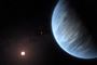 K2-18b er den første planet i et andet solsystem, hvor forskere har opdaget vand. På billedet ses en tegners bud på, hvordan planeten kan se ud.