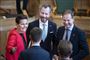 SFs Pia Olsen Dyhr, Venstres Jakob Ellemann-Jensen og finansminister Nicolai Wammen under åbningsdebatten i Folketinget på Christiansborg. Her debatterer folketingsmedlemmerne på baggrund af statsministerens åbningstale til langt ud på aftenen. Afstemningen slutter med en afstemning om normalt to forslag til politisk linje for Danmark - ét fra regeringen og dens støttepartier og ét fra regeringen og dens støttepartier.
