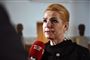 Inger Støjberg kommenterer teledatasagen i Vandrehallen på Christiansborg.