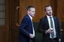 Venstres Kristian Jensen og Venstres Jakob Ellemann-Jensen under statsminister Mette Frederiksens spørgetime i Folketingssalen.
