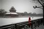 En enkelt kvinde iført ansigtsmaske tager en selfie foran Den Forbudte By i Beijing. Den Forbudte By er midlertidigt lukket for besøgende som følge af virusudbruddet. Stedet har ifølge Lonely Planet årligt 16 millioner besøgende.