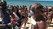 Den portugisiske præsident  Marcelo Rebelo de Sousa taler med pressen på stranden i Algarve