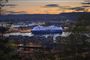 Luftfoto af skibet Color Magic liggedne i Oslo Fjord