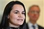 Den hviderussiske oppositionspolitiker Svetlana Tikhanovskaja med åben mund