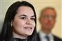 Den hviderussiske oppositionspolitiker Svetlana Tikhanovskaja med åben mund