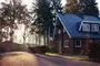 Sommerhus i solnedgang