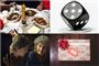 Collage med julefrokost, Julefeber, julegave og en terning