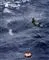 En helikopter svæver over en redningsflåde