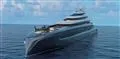 En kæmpe yacht forfra med helikopter på dækket