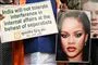 Demonstranter med et billede af Rihanna.