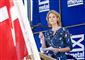 Socialdemokraternes leder Helle Thorning-Schmidt holdt tale Grundlovsdag på Metalskolen i Jørlunde på Sjælland. Talen bestod mest af et frontalangreb på regeringen. Hun nævnte også terrorangrebet mod den danske ambassade i Pakistan. Polfoto/ Thorkild Amdi