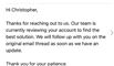 En e-mail besked på engelsk