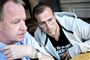 Forsvarsadvokat Henrik Hasseris Olesen og hans klient Herman Himle i København onsdag den 30. juni 2021. I 1987 blev en 20-årig tysk turist dræbt på en finsk færge. Onsdag er Herman Himle frifundet for drabet.. (Foto: Nils Meilvang/Ritzau Scanpix)