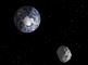 Asteroide og jorden set fra rummet.