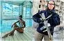 En model i en pool og en soldat
