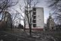 En smadret bygning i Ukraine