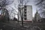 En smadret bygning i Ukraine