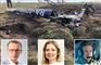 En udbrændt helikopter og tre portrætbilleder