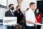 Partistifter Henrik Vindfeldt under Veganerpartiets pressemøde i forsamlingshuset på Onkel Dannys Plads mandag den 28. september 2020.