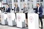 Statsminister Mette Frederiksen (S), justitsminister Mathias Tesfaye (S), Peter Hummelgaard (S) og Kaare Dybvad (S) præsenterer et nyt bandeudspil på et pressemøde på Marienborg i Kongens Lyngby.