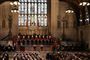 Kong Charles og dronningegemalinde Camilla i Westminster Hall i regeringskvarteret i London. - Parlamentet er et levende og åndende instrument for vort demokrati, sagde kong Charles i en tale til det britiske parlaments to kamre mandag.